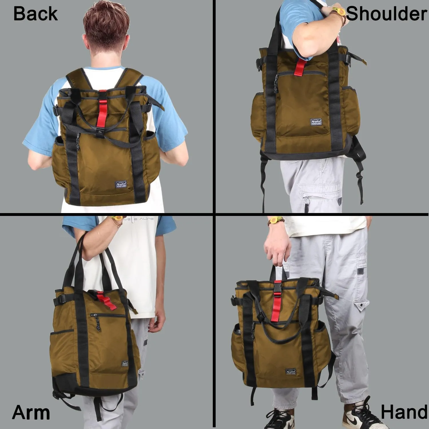 Unisex Laptop Tote Backpack Convertible Lightweight Nylon Water-Resistant Everyday Shoulder Tote bag Backpack with Water Bottle Pocket Work Travel, Khaki