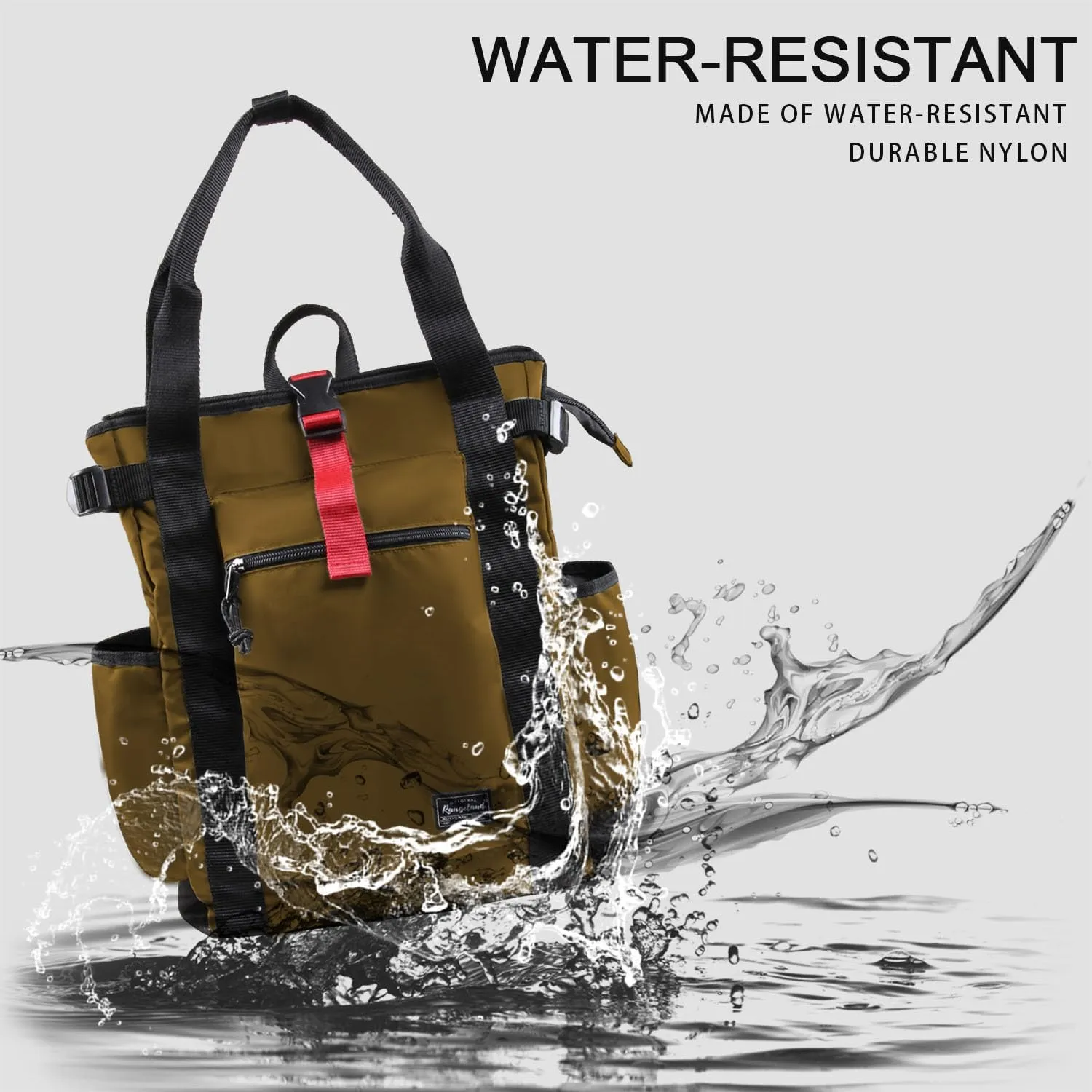 Unisex Laptop Tote Backpack Convertible Lightweight Nylon Water-Resistant Everyday Shoulder Tote bag Backpack with Water Bottle Pocket Work Travel, Khaki
