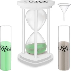 Unity Sand for Wedding Ceremony Set Include Wooden Unity Hour Glass 2 Vase 2 Bag Sand 1 Funnel for Wedding Engagement Anniversary Table Decorations(White,Classic)