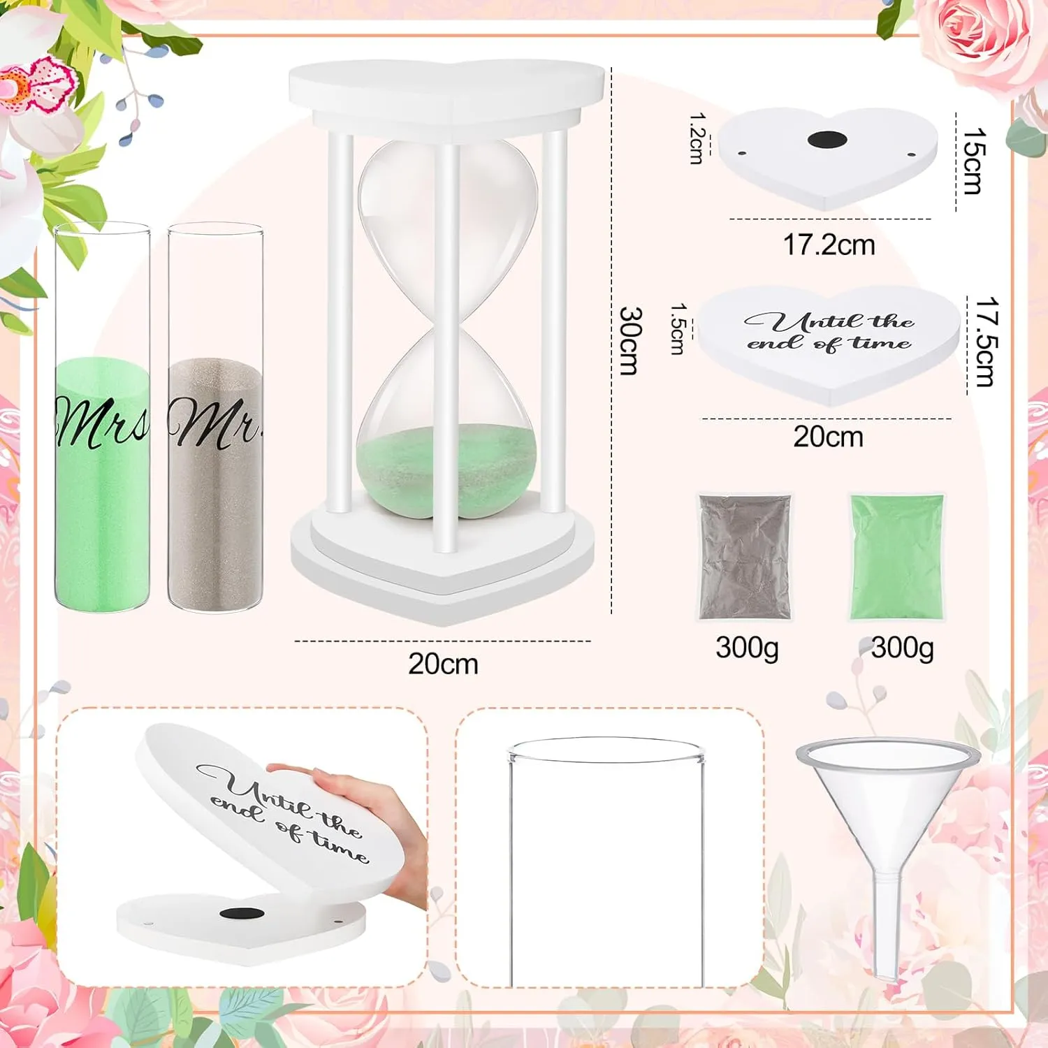 Unity Sand for Wedding Ceremony Set Include Wooden Unity Hour Glass 2 Vase 2 Bag Sand 1 Funnel for Wedding Engagement Anniversary Table Decorations(White,Classic)