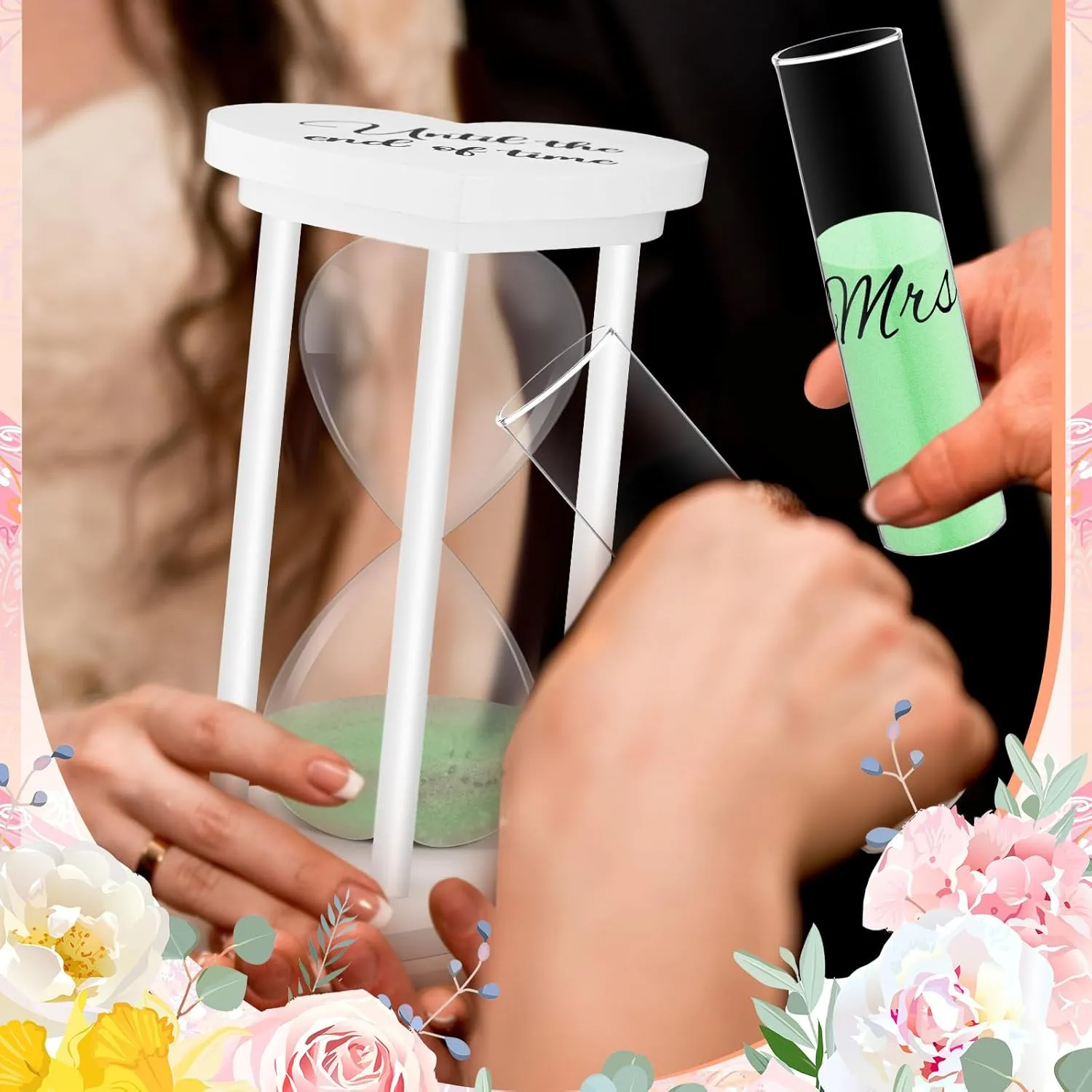 Unity Sand for Wedding Ceremony Set Include Wooden Unity Hour Glass 2 Vase 2 Bag Sand 1 Funnel for Wedding Engagement Anniversary Table Decorations(White,Classic)