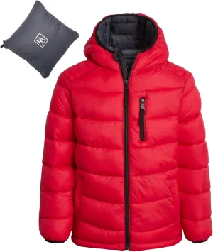 URBAN REPUBLIC Boys’ Foldable Hooded Jacket – Insulated Weather Resistant Bubble Puffer Windbreaker Coat for Boys Sizes 4-20