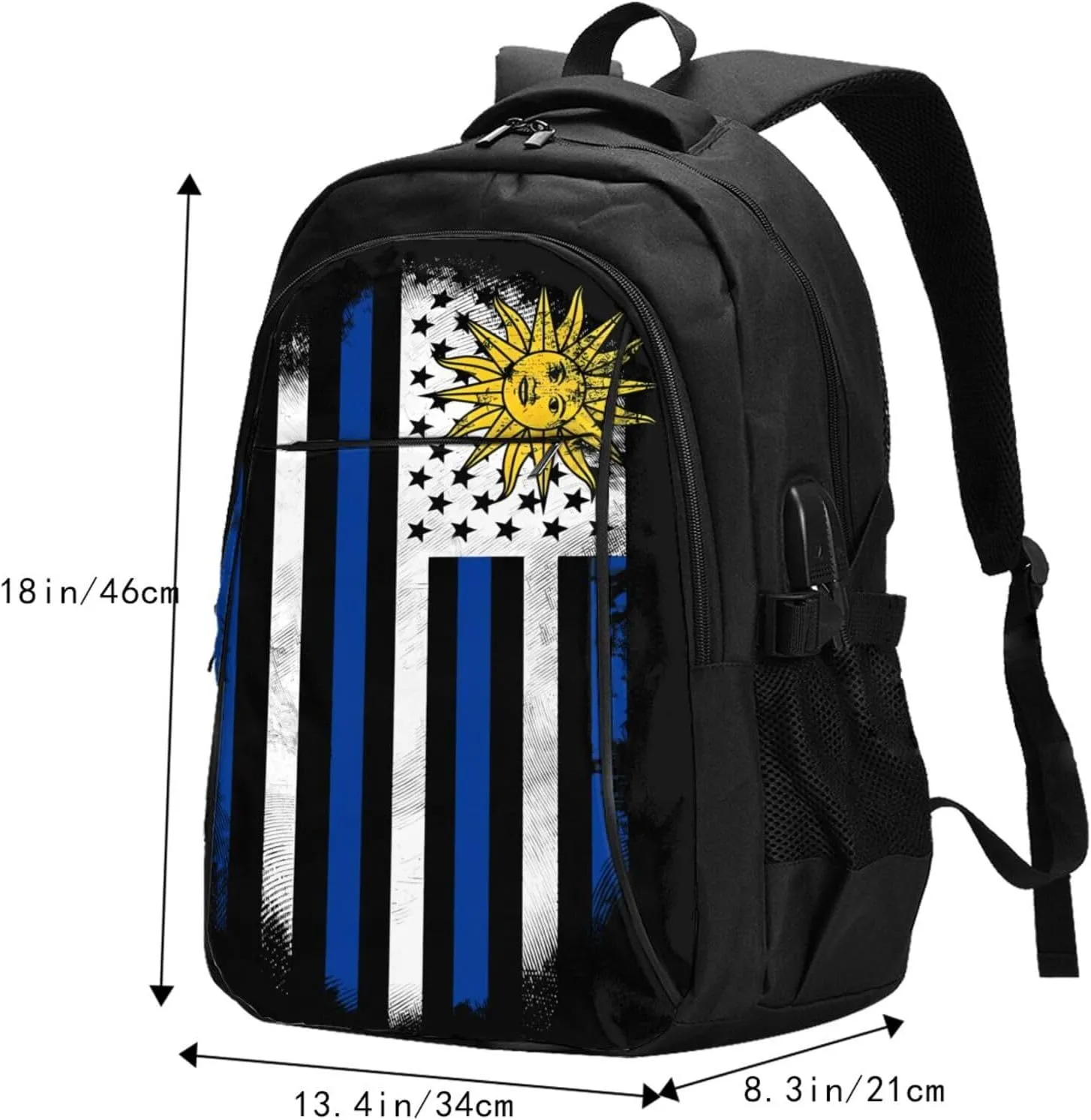 Uruguay Uruguayan American Flag Business Laptop Backpack Travel Backpacks Outdoor Rucksack Large Bag Daypack with USB Charging Port Multi-Pocket for Hiking Camping