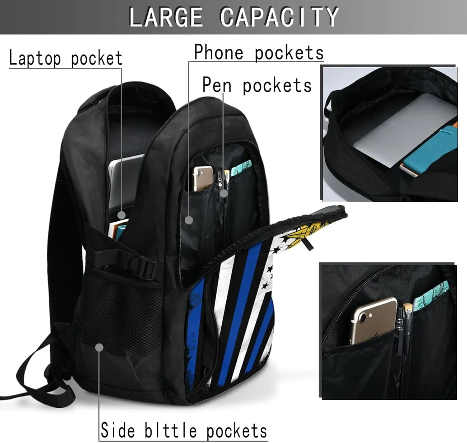 Uruguay Uruguayan American Flag Business Laptop Backpack Travel Backpacks Outdoor Rucksack Large Bag Daypack with USB Charging Port Multi-Pocket for Hiking Camping