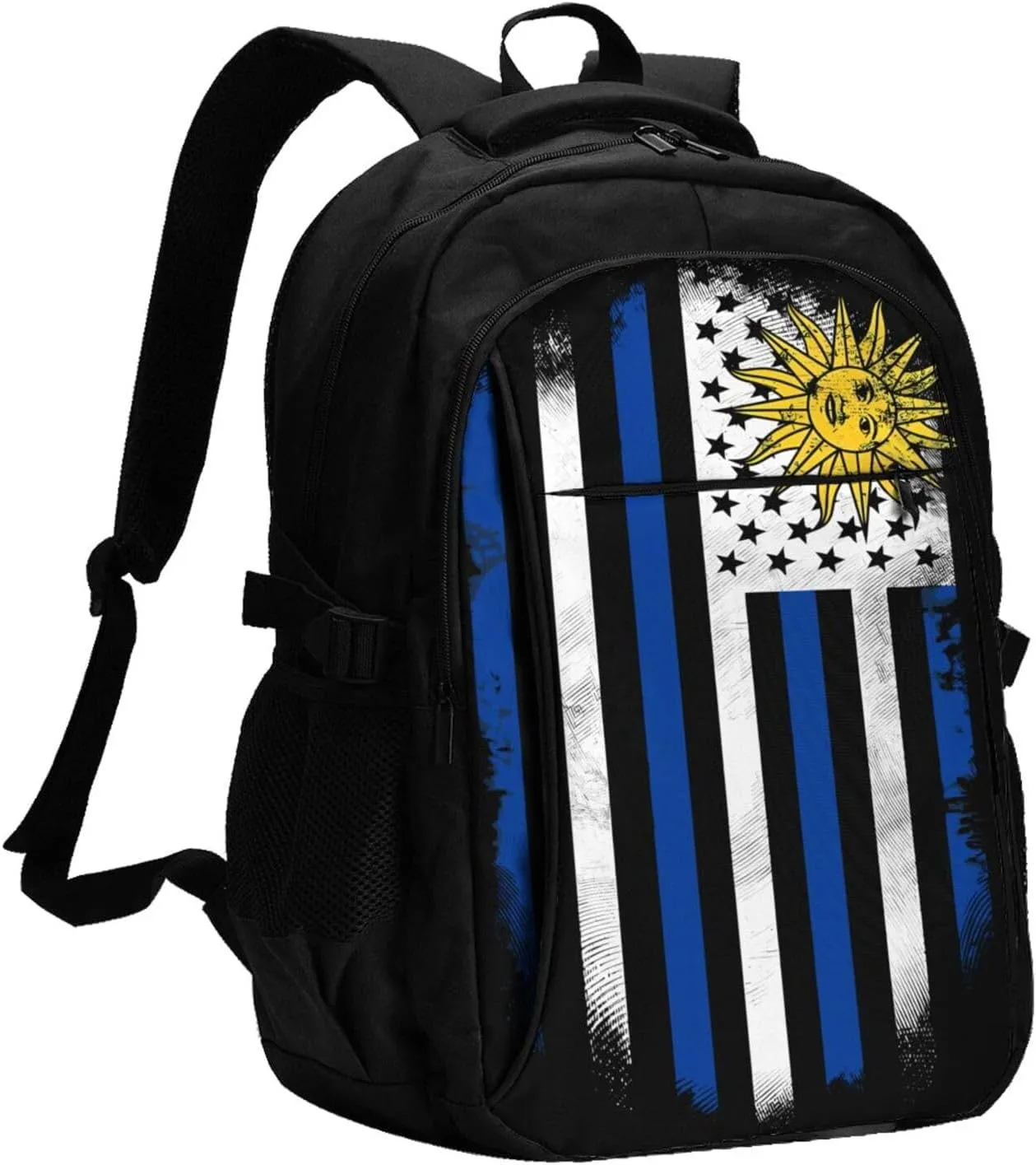 Uruguay Uruguayan American Flag Business Laptop Backpack Travel Backpacks Outdoor Rucksack Large Bag Daypack with USB Charging Port Multi-Pocket for Hiking Camping