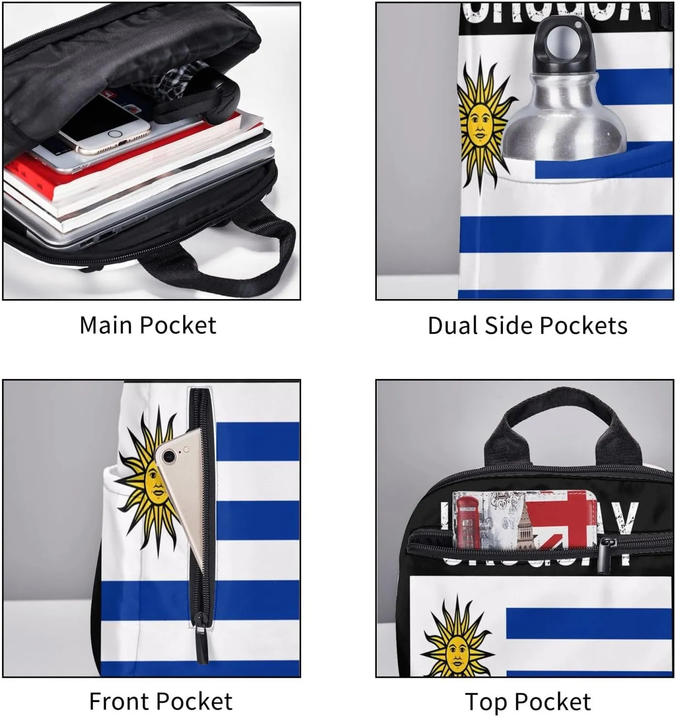 Uruguay Uruguayan Flag Casual Laptop Backpack Travel Rucksack Sports Daypack Adjustable Strap Bags with Multi-Pockets for Working Running Camping