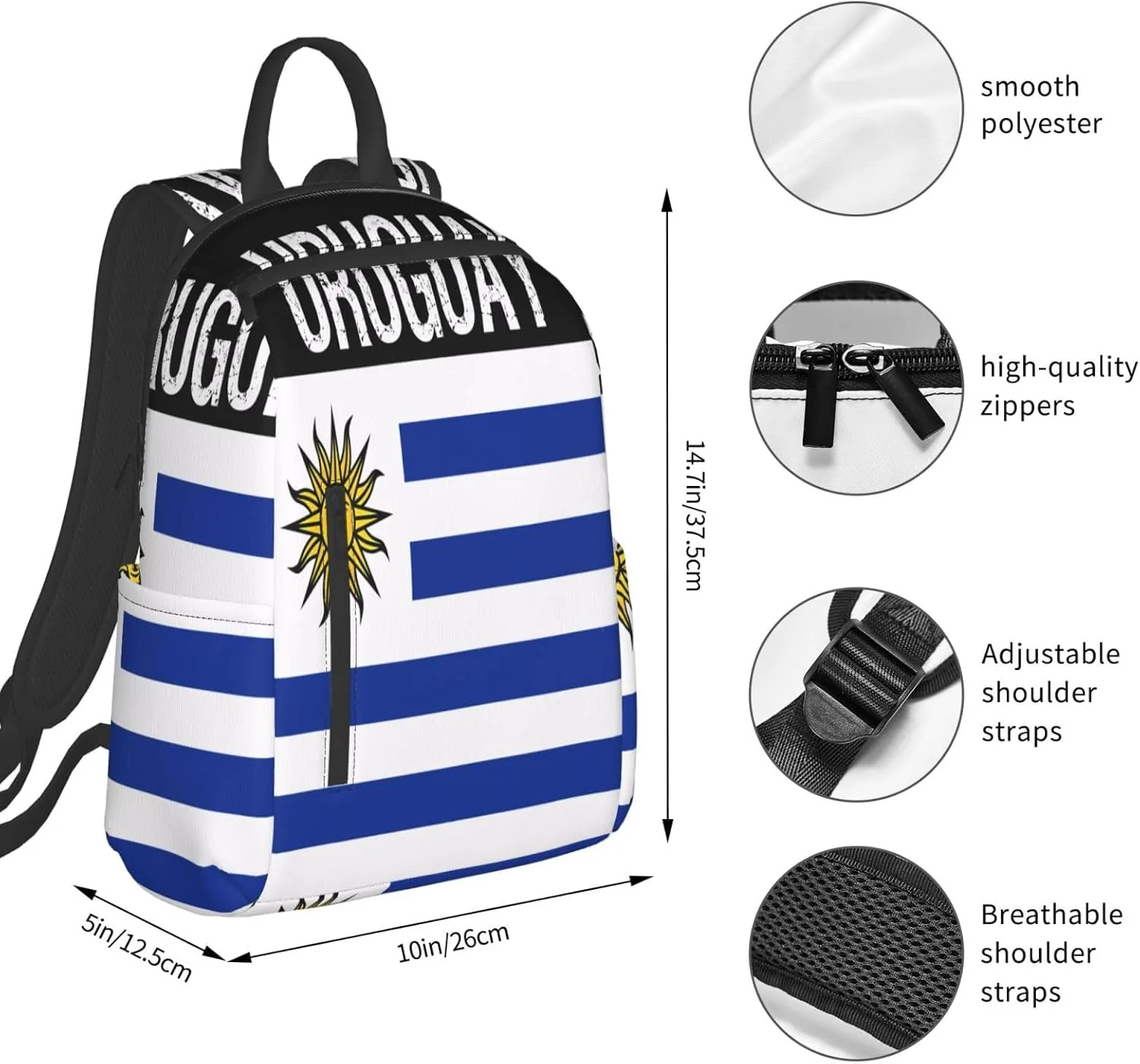 Uruguay Uruguayan Flag Casual Laptop Backpack Travel Rucksack Sports Daypack Adjustable Strap Bags with Multi-Pockets for Working Running Camping