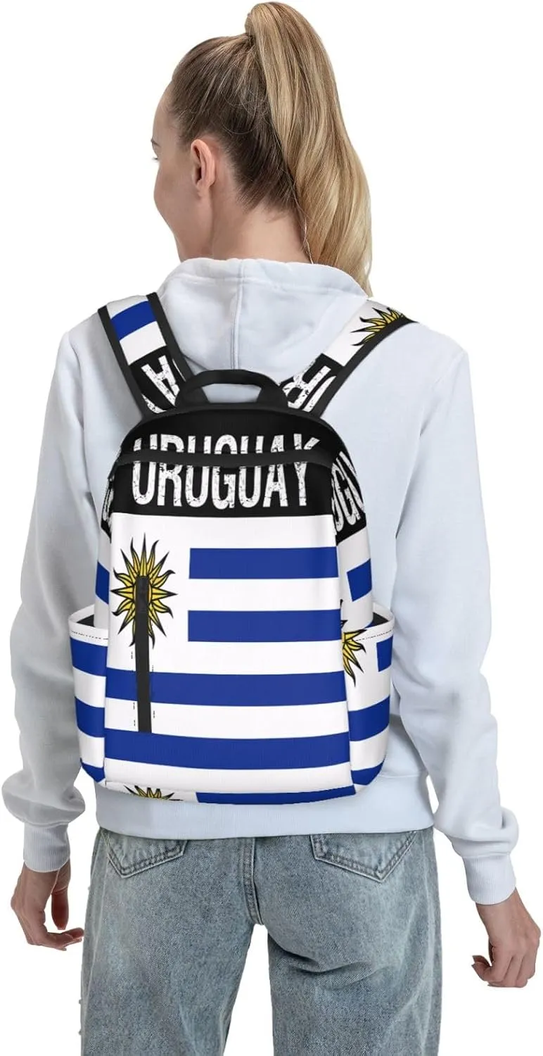 Uruguay Uruguayan Flag Casual Laptop Backpack Travel Rucksack Sports Daypack Adjustable Strap Bags with Multi-Pockets for Working Running Camping