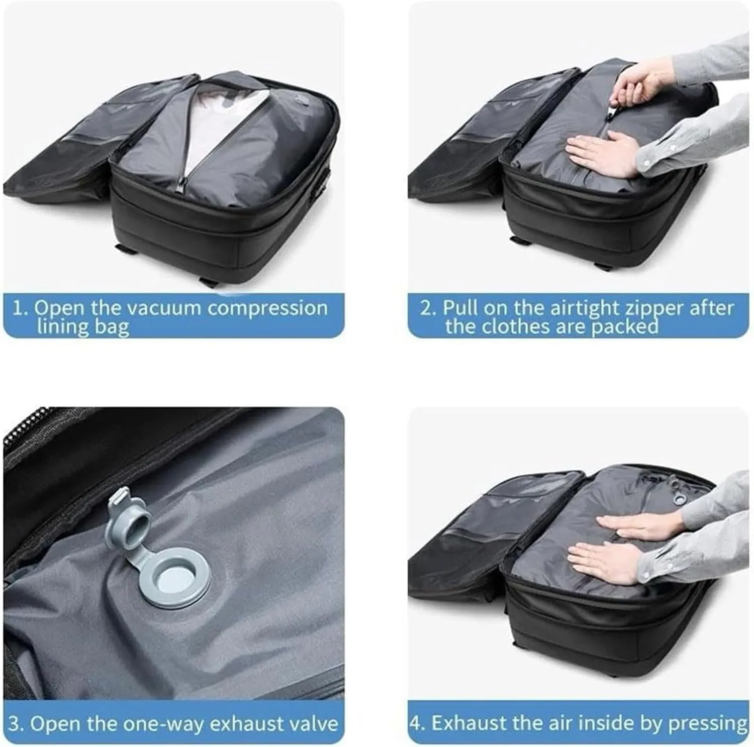 Vacspace Backpack, Prestora Pack, Vacuum Seal Travelm, Vacpack With Vacuum, Pump And Lock,Airbag Backpacks Carry On Flight With Usb Charging Port,Vacuum Seal (Blue)