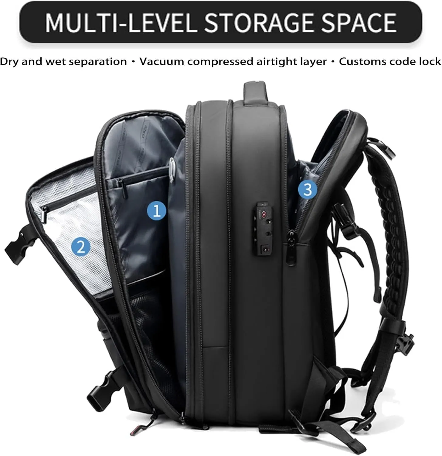 Vacspace Backpack, Prestora Pack, Vacuum Seal Travelm, Vacpack With Vacuum, Pump And Lock,Airbag Backpacks Carry On Flight With Usb Charging Port,Vacuum Seal (Blue)