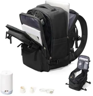 Vacuum Backpack Travel, Airback Backpack with Pump Personal Item Carry On Bag Flight Approved Laptop Work Seal Compression Backpacks Men Women Vacpack Waterproof Business College Casual Daypack Black