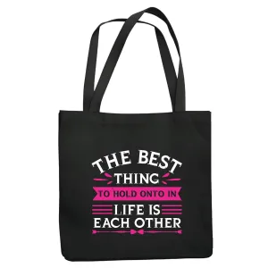 Valentines Day Gift Hold Onto Each Other For Couples Navy Black Multicolor Canvas Tote Bag