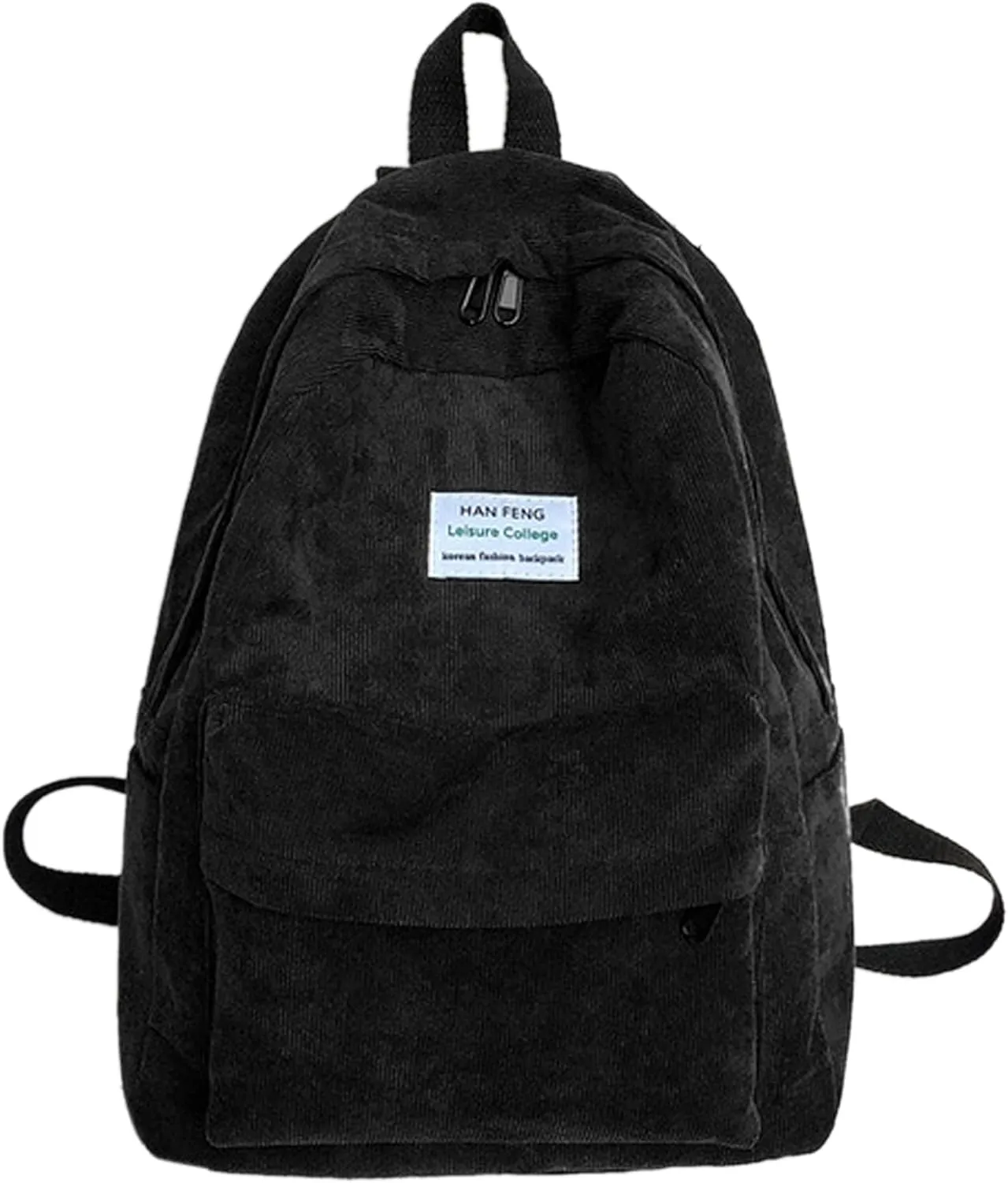 Van Caro Corduroy School Backpack Large College Backpack Casual Bookbag Laptop Backpack Computer Bag Travel Daypack for Girls Boys Teens,Black(no Pendant)