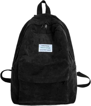 Van Caro Corduroy School Backpack Large College Backpack Casual Bookbag Laptop Backpack Computer Bag Travel Daypack for Girls Boys Teens,Black(no Pendant)