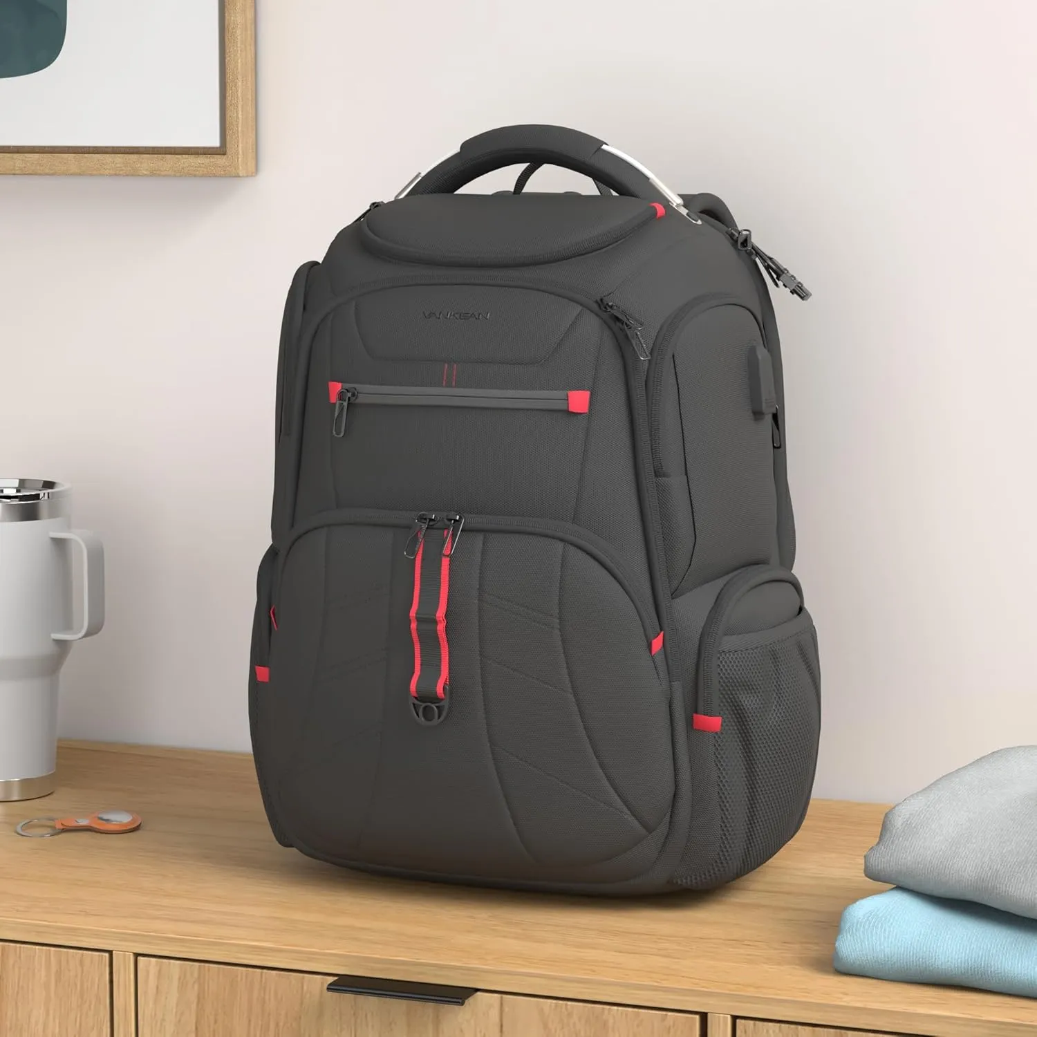 VANKEAN Travel Laptop Backpack 17.3 Inch TSA Friendly, Water-Repellent Anti Theft XL Computer Backpack with RFID Pockets College Backpacks with USB Port for Men Women Business Work Bag, Black