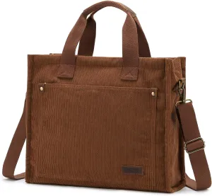 VASCHY Corduroy Tote Bag for Women, Casual Sturdy Work Satchel Top Handle Tote Bag with Zipper Pockets Crossbody Shoulder Bag