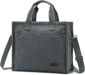 VASCHY Corduroy Tote Bag for Women, Casual Sturdy Work Satchel Top Handle Tote Bag with Zipper Pockets Crossbody Shoulder Bag
