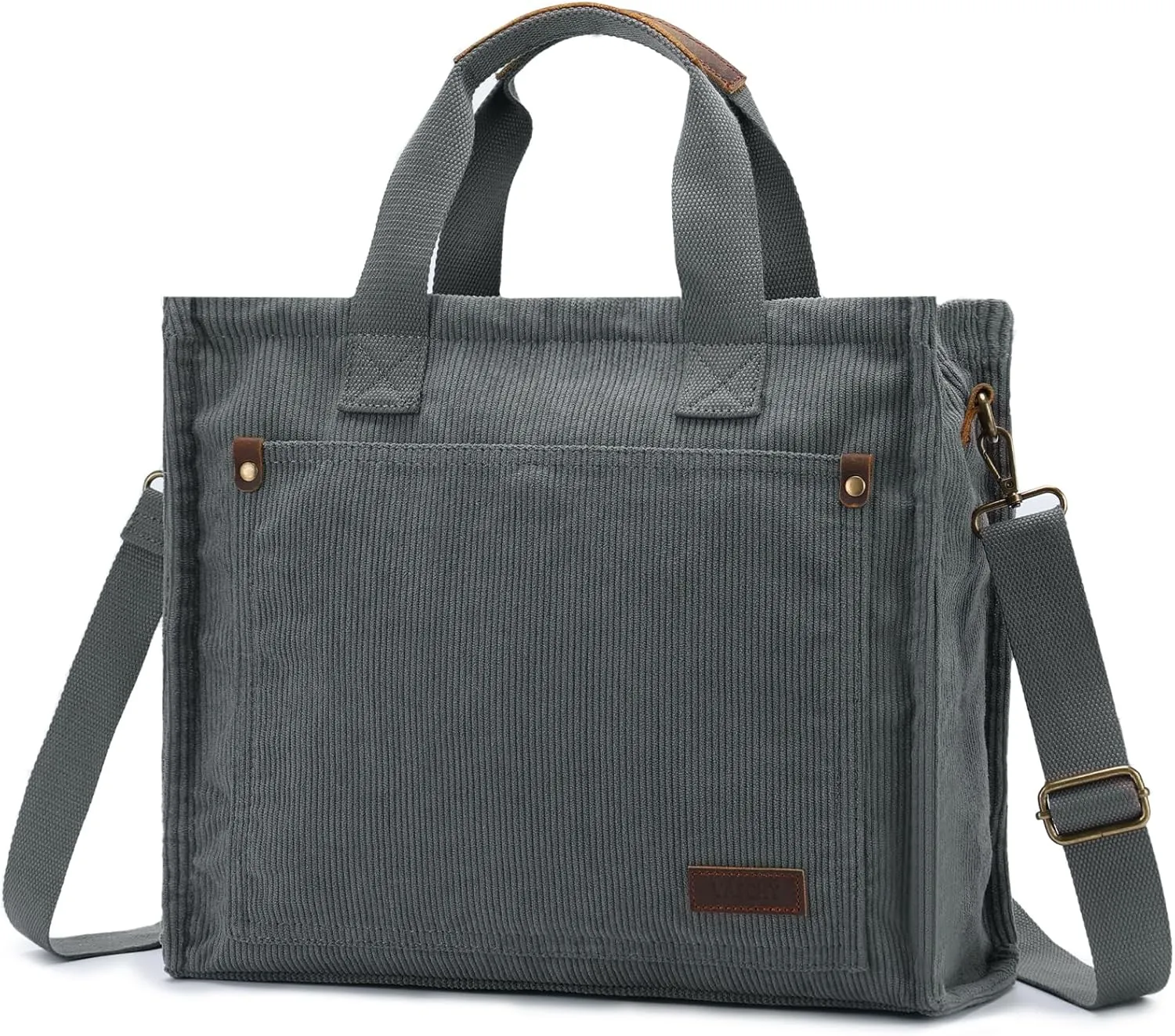 VASCHY Corduroy Tote Bag for Women, Casual Sturdy Work Satchel Top Handle Tote Bag with Zipper Pockets Crossbody Shoulder Bag