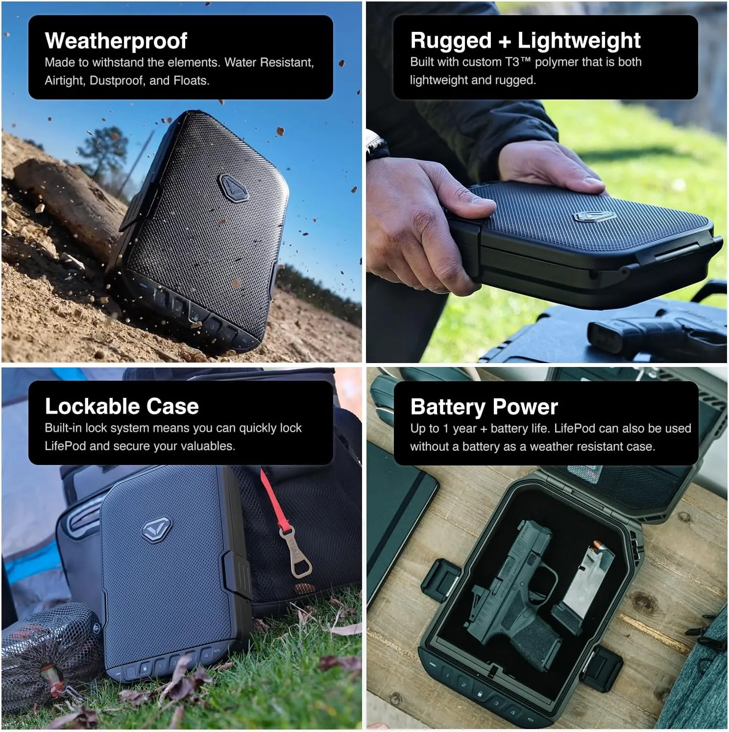 VAULTEK LifePod Secure Waterproof Travel Case Rugged Electronic Lock Box Travel Organizer Portable Handgun Case with Backlit Keypad (Titanium Gray) (Biometric)