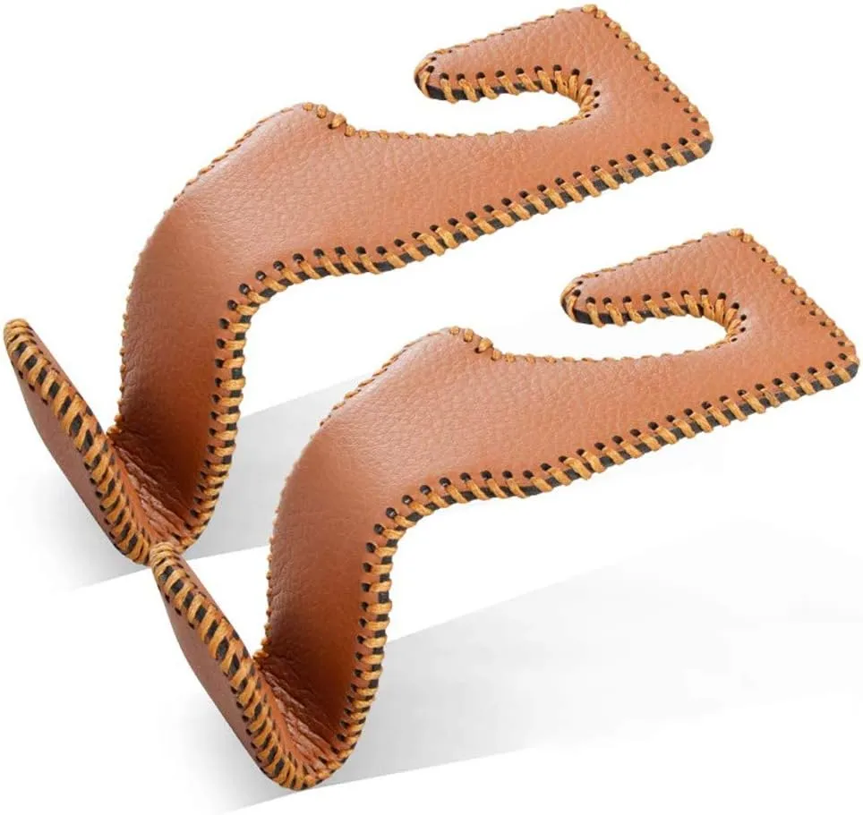 VCOROS Purse Hook for Car Leather & Stainless Universal Universal Car Vehicle Back Seat Headrest Hanger Holder Hooks for Bag Purse Cloth Drink Grocery 2 Pack(Brown 2#)