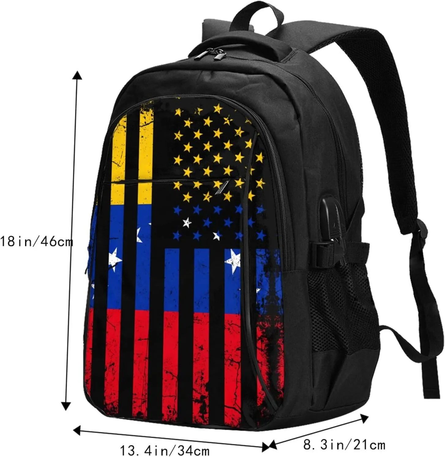Venezuela American Flag Venezuelan Roots Business Laptop Backpack Travel Backpacks Outdoor Rucksack Large Bag Daypack with USB Charging Port Multi-Pocket for Hiking Camping