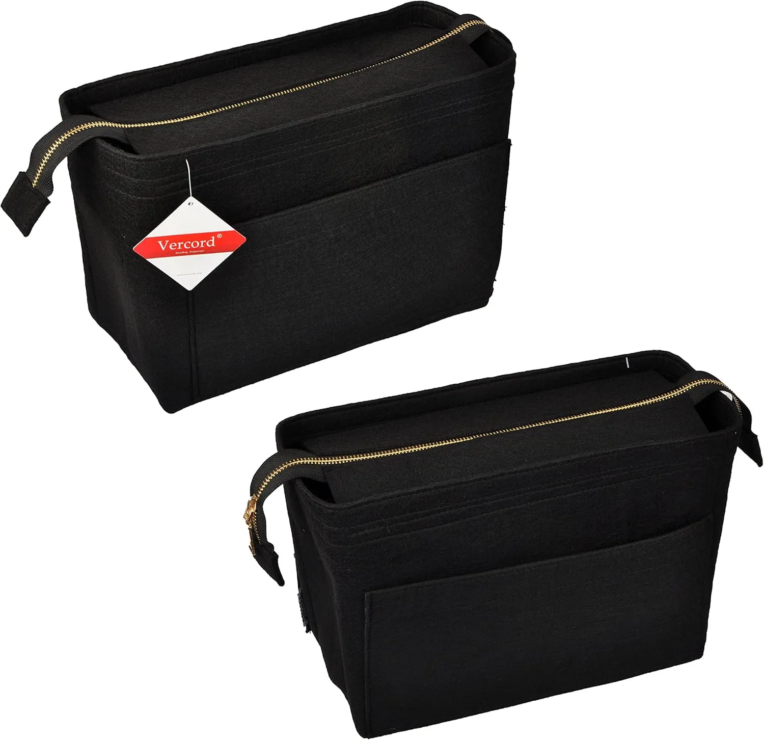 Vercord Felt Zipper Handbag Tote Purse Duffel Backpack Organizer Insert Black Large