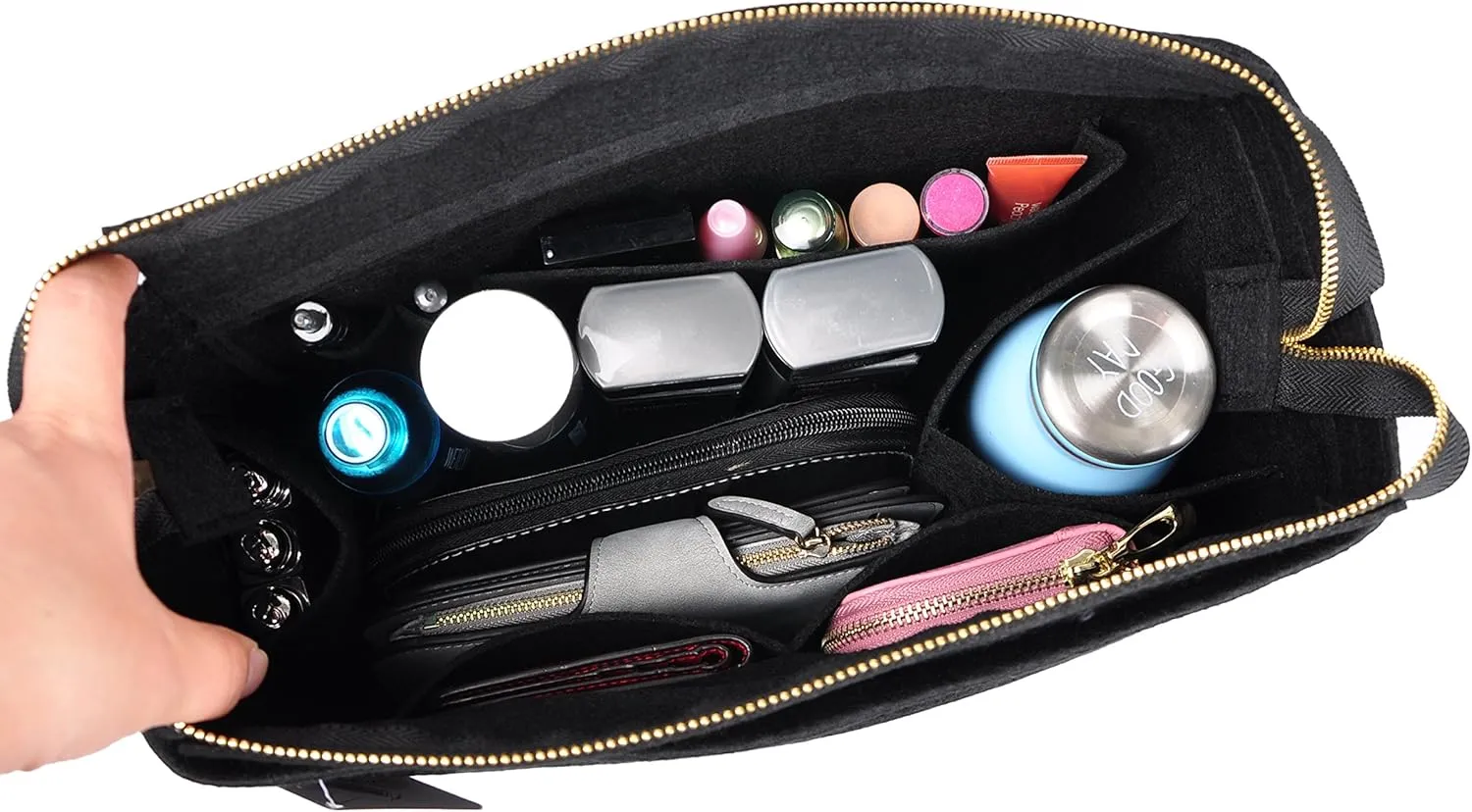 Vercord Felt Zipper Handbag Tote Purse Duffel Backpack Organizer Insert Black Large