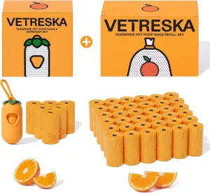 VETRESKA Dog Poop Bags Dispenser with Citrus Scented Waste Bags, Leak Proof, Extra Thick and Large Pet Poop Bags for Walking Dog, Cats Litter and Babies' Diaper 1 Count Holder and 645 Bags, Orange