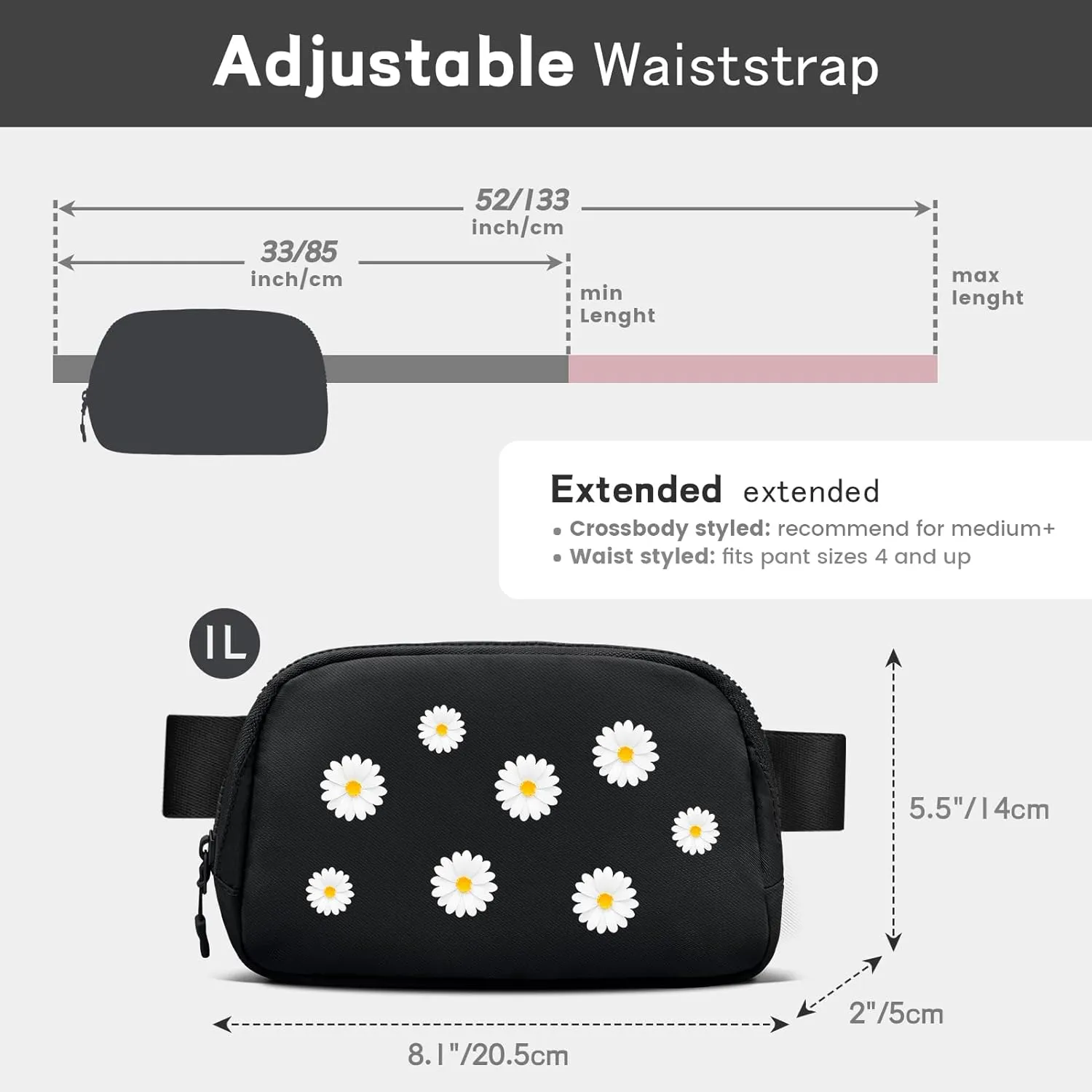 viewm Belt Bag for Women, Waterproof Fanny Packs for Women Men Fanny Pack Crossbody Bags for Women with Adjustable Strap for Travel Fitness Running Hiking