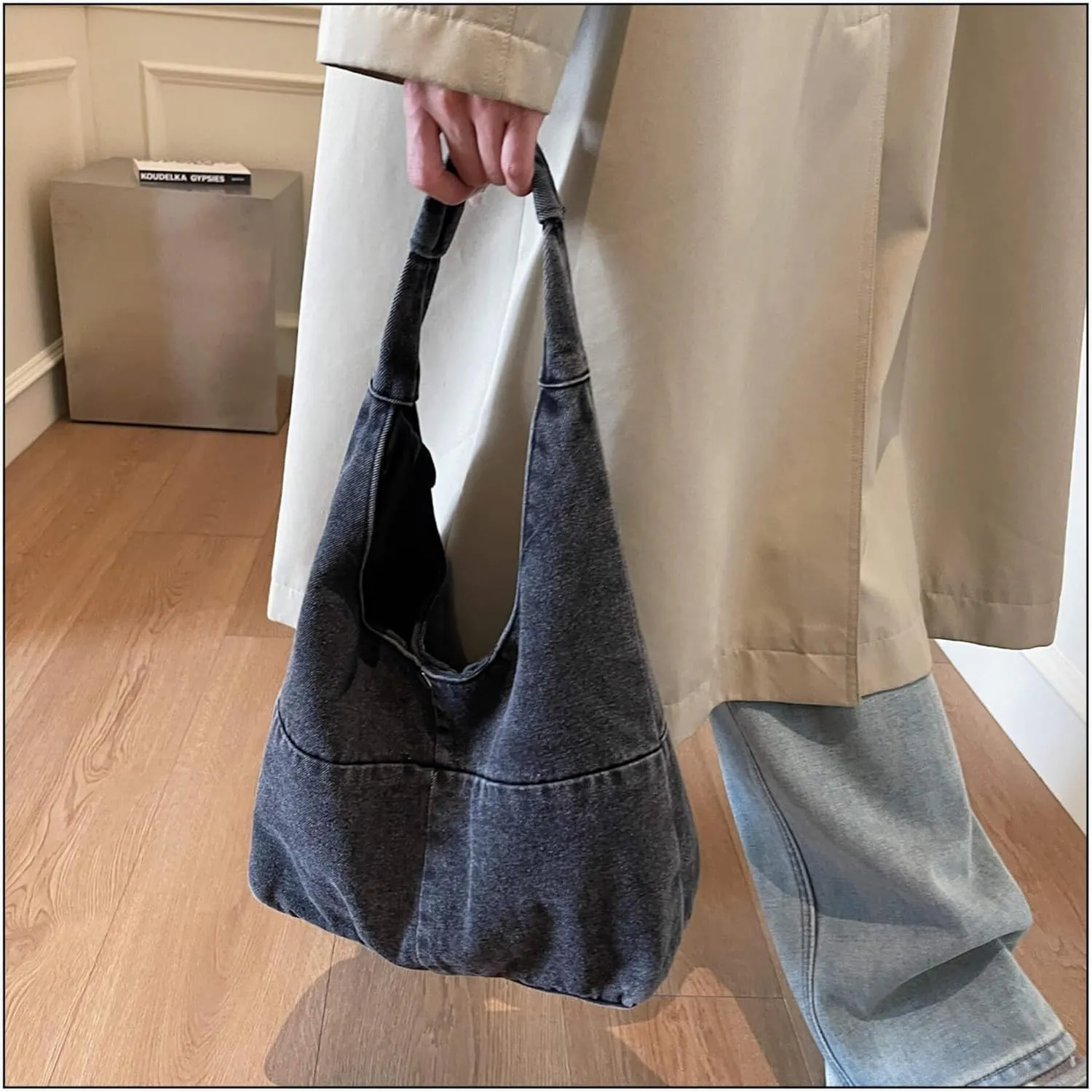 Vintage Grunge Tote Bag Y2K Canvas Bag for Women Men, Denim Crossbody Hobo Shoulder Bag Retro Unisex Bag