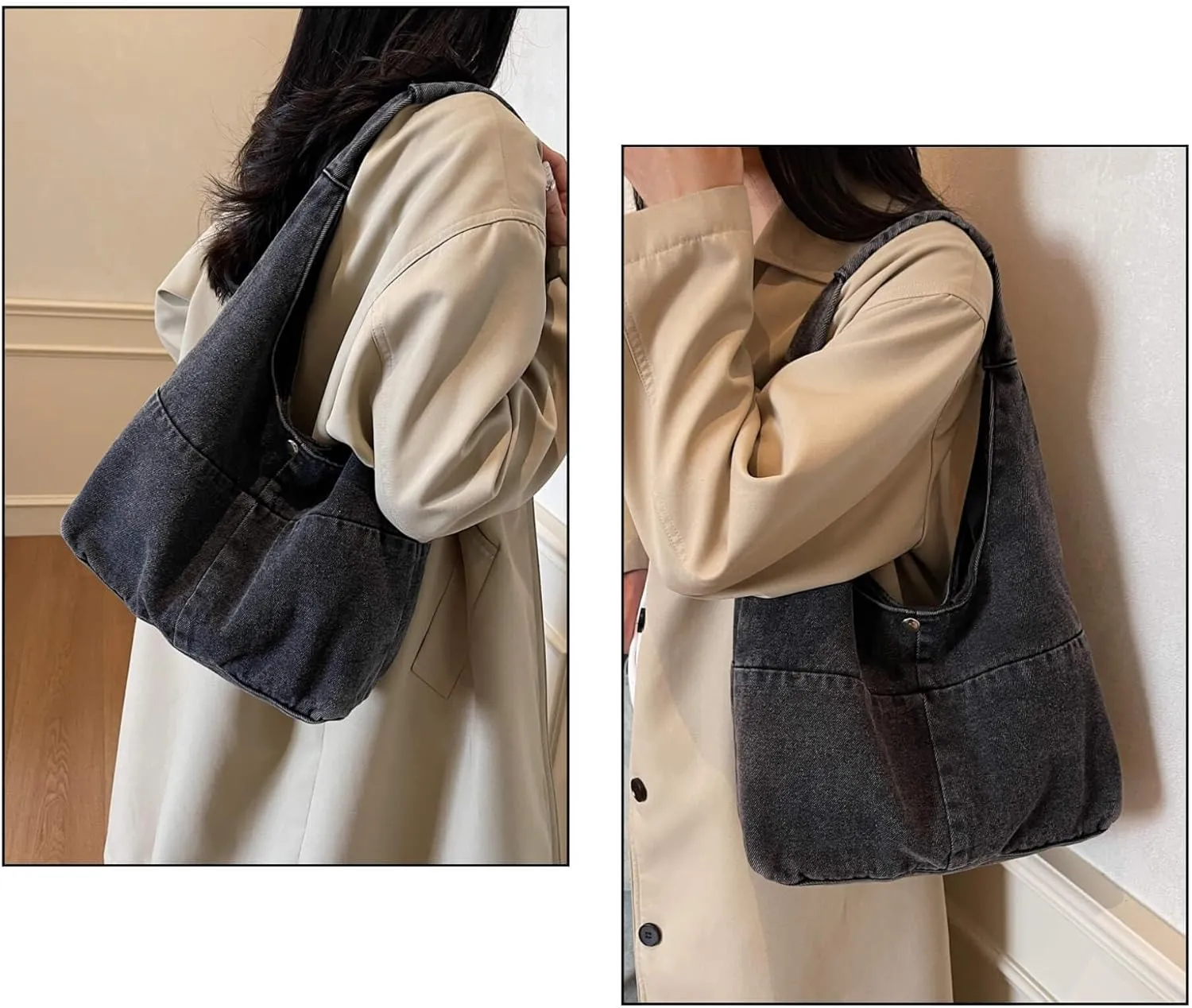 Vintage Grunge Tote Bag Y2K Canvas Bag for Women Men, Denim Crossbody Hobo Shoulder Bag Retro Unisex Bag