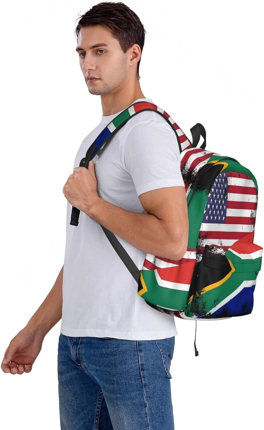 Vintage Half South African American Flag Casual Backpack Large Capacity Travel Backpacks Laptop Daypack Commuter Rucksack Adjustable Strap Sports Bags for Hiking Biking