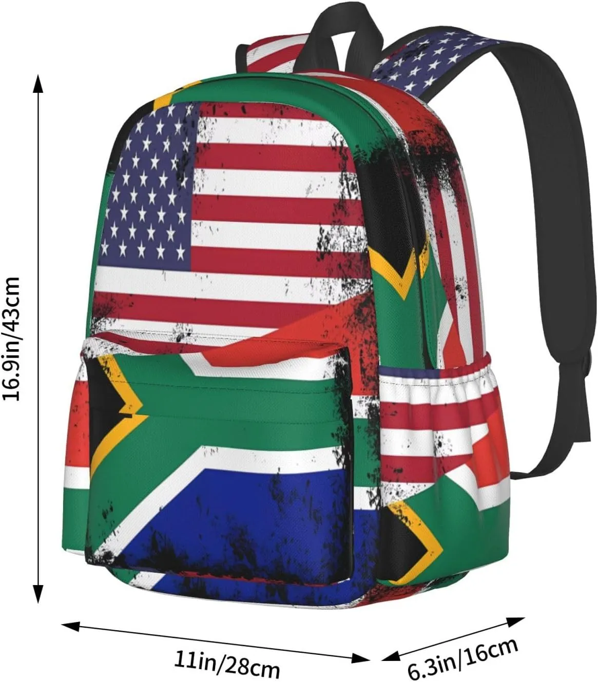 Vintage Half South African American Flag Casual Backpack Large Capacity Travel Backpacks Laptop Daypack Commuter Rucksack Adjustable Strap Sports Bags for Hiking Biking