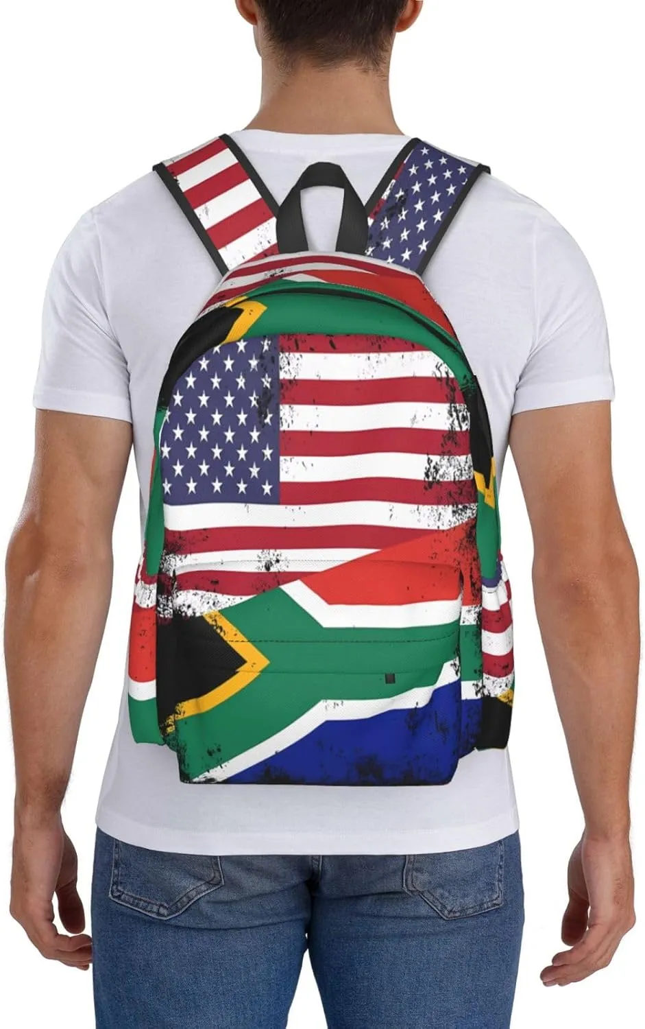 Vintage Half South African American Flag Casual Backpack Large Capacity Travel Backpacks Laptop Daypack Commuter Rucksack Adjustable Strap Sports Bags for Hiking Biking