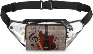 Vintage Music Guitar Clear Fanny Pack Stadium Approved Clear Crossbody Belt Bag for Women Men Transparent Waist Bag with Adjustable Strap for Concerts Sports Events Travel