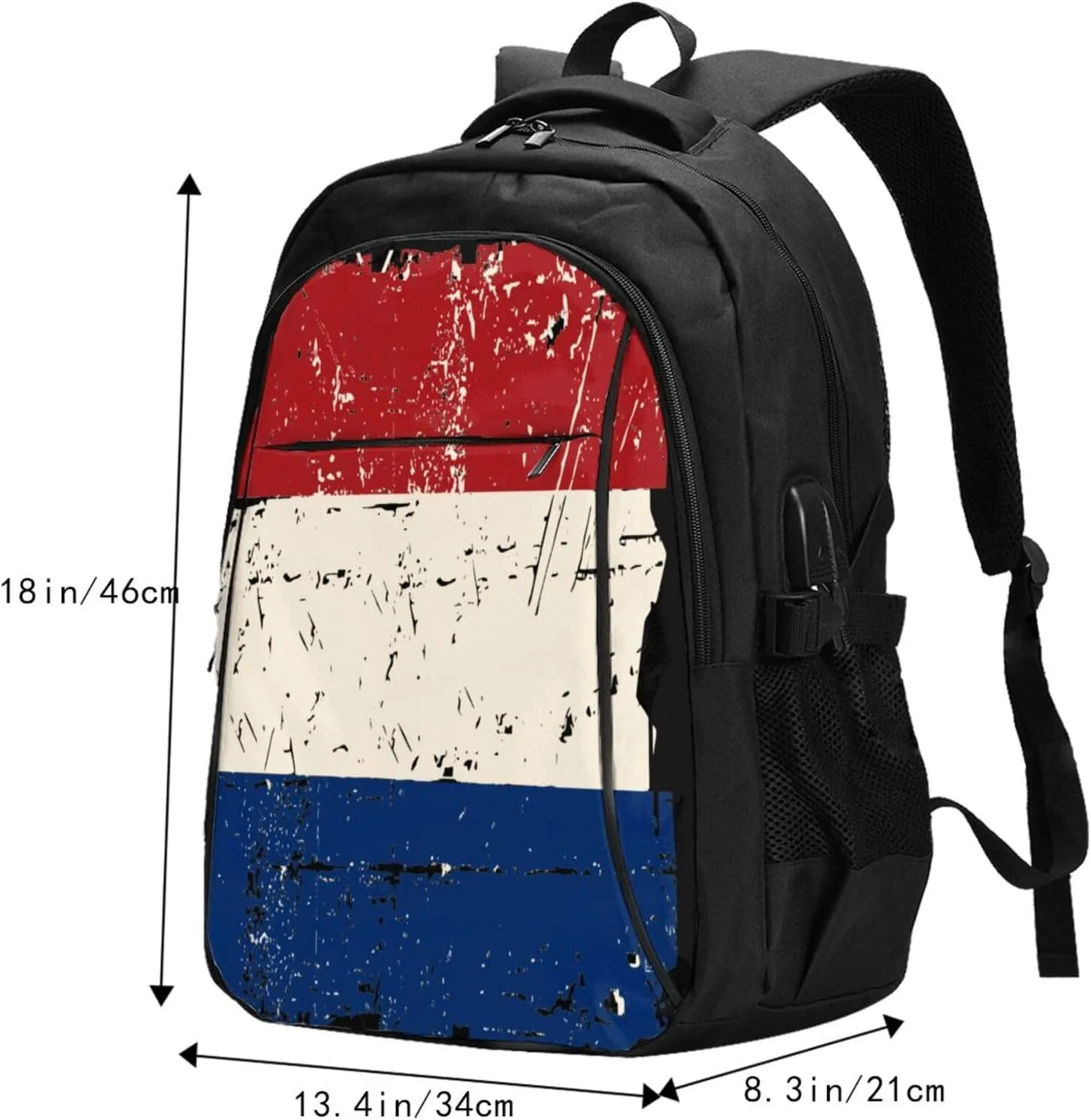 Vintage Netherlands Holland Flag Travel Backpacks Casual Backpack Large Capacity Laptop Rucksack Luggage Daypacks with USB Charging Port Multi-Pockets Bags for Hiking