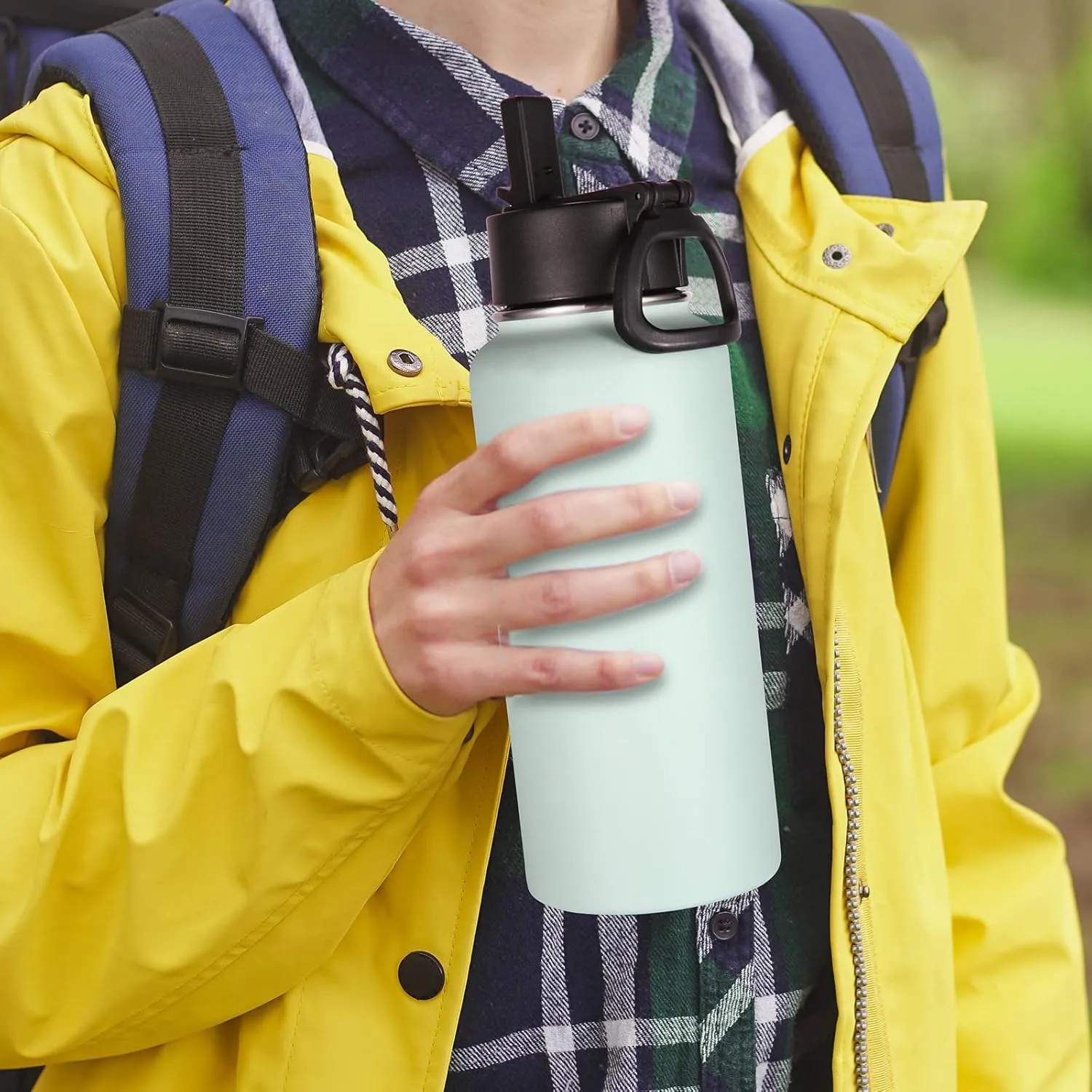 Volhoply 32 oz Insulated Water Bottles Bulk 8 Pack with Straw Lid & Spout Lid,Stainless Steel Sports Water Bottle,Double Wall Vacuum Cups,Leakproof Wide Mouth Metal Flask for Hiking,Camping(Fog,8)