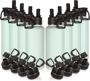 Volhoply 32 oz Insulated Water Bottles Bulk 8 Pack with Straw Lid & Spout Lid,Stainless Steel Sports Water Bottle,Double Wall Vacuum Cups,Leakproof Wide Mouth Metal Flask for Hiking,Camping(Fog,8)