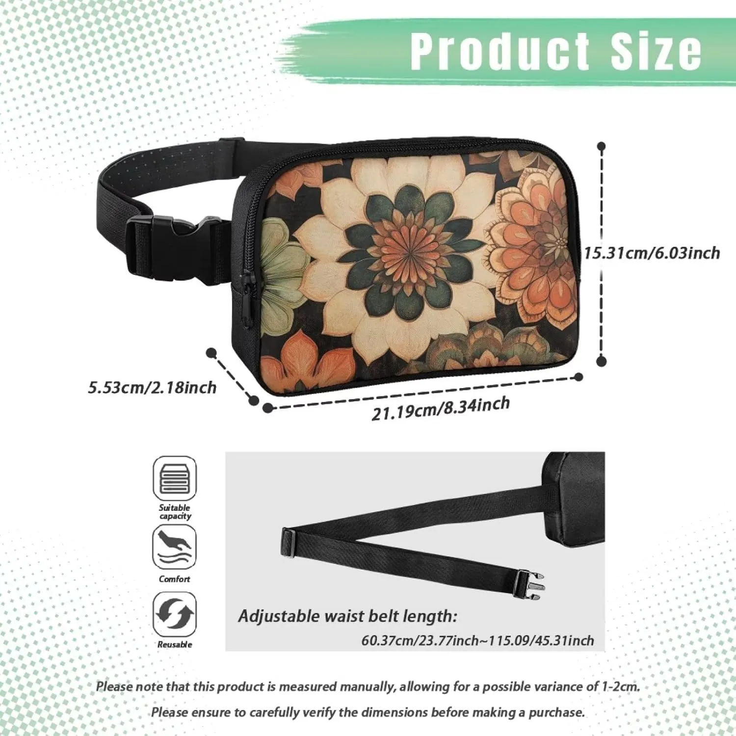Waist Bag for Women Fashionable Orange Mandala Art Fanny Pack Large Chest Bag with Adjustable Strap for Walking Running Hiking Travel Lightweight Fanny Packs Purses