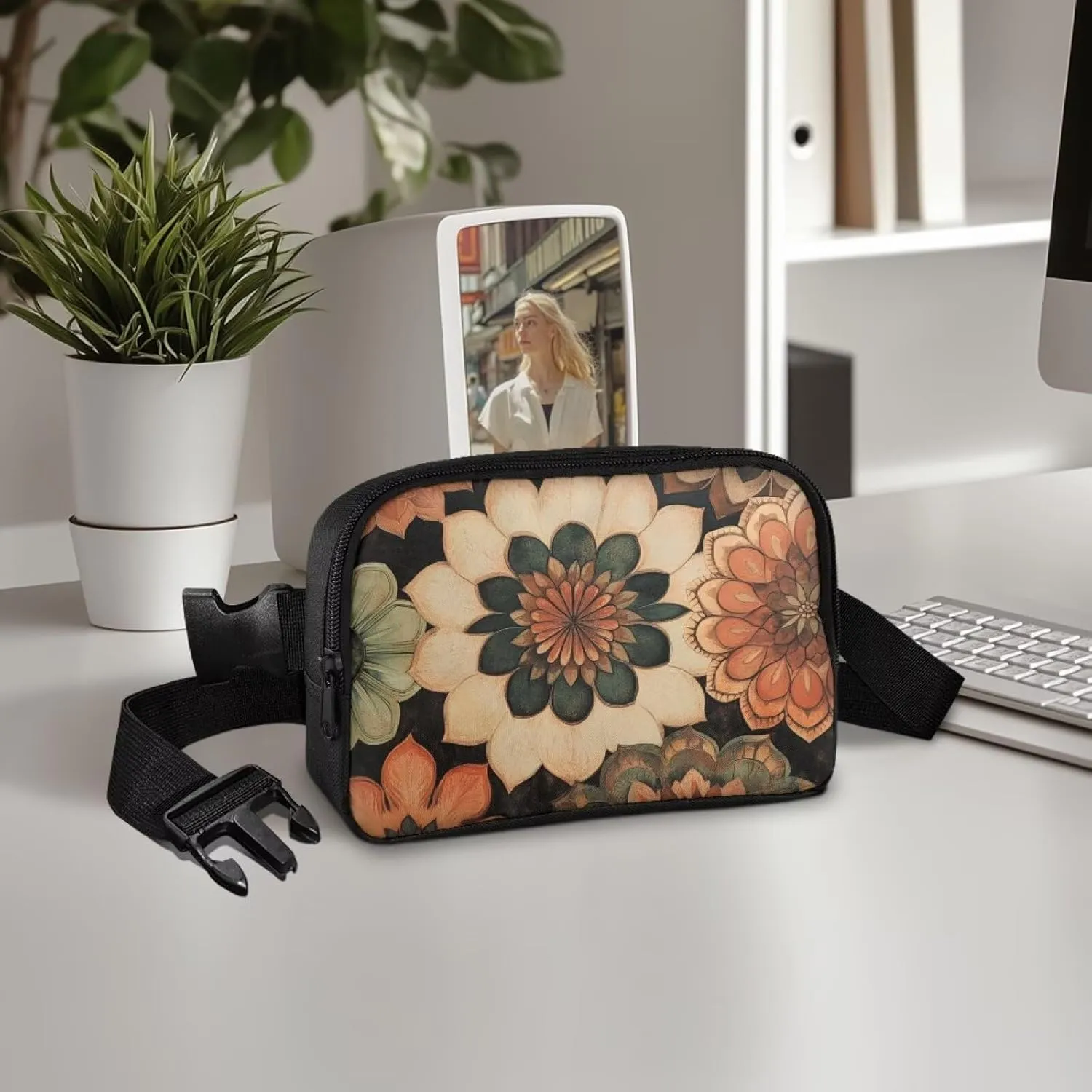 Waist Bag for Women Fashionable Orange Mandala Art Fanny Pack Large Chest Bag with Adjustable Strap for Walking Running Hiking Travel Lightweight Fanny Packs Purses