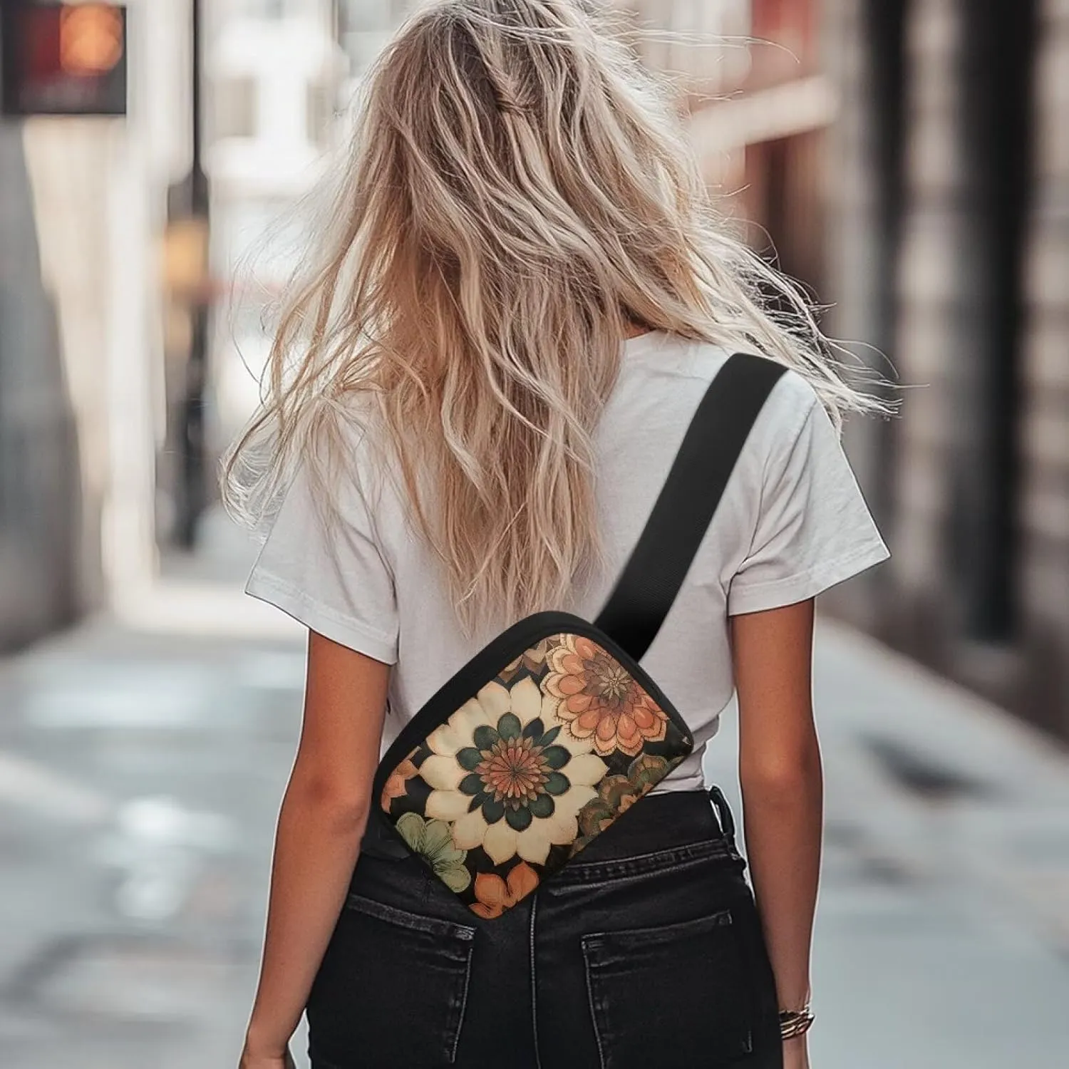Waist Bag for Women Fashionable Orange Mandala Art Fanny Pack Large Chest Bag with Adjustable Strap for Walking Running Hiking Travel Lightweight Fanny Packs Purses