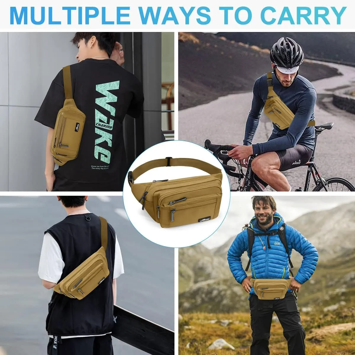 Waist Pack Bag Fanny Pack for Men&Women Hip Bum Bag with Adjustable Strap for Outdoors Workout Traveling Casual Running Hiking Cycling (Khaki)