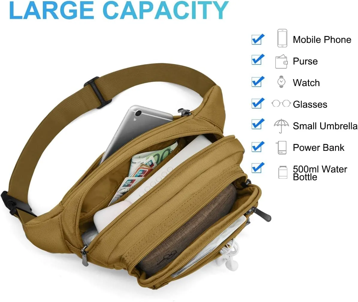 Waist Pack Bag Fanny Pack for Men&Women Hip Bum Bag with Adjustable Strap for Outdoors Workout Traveling Casual Running Hiking Cycling (Khaki)
