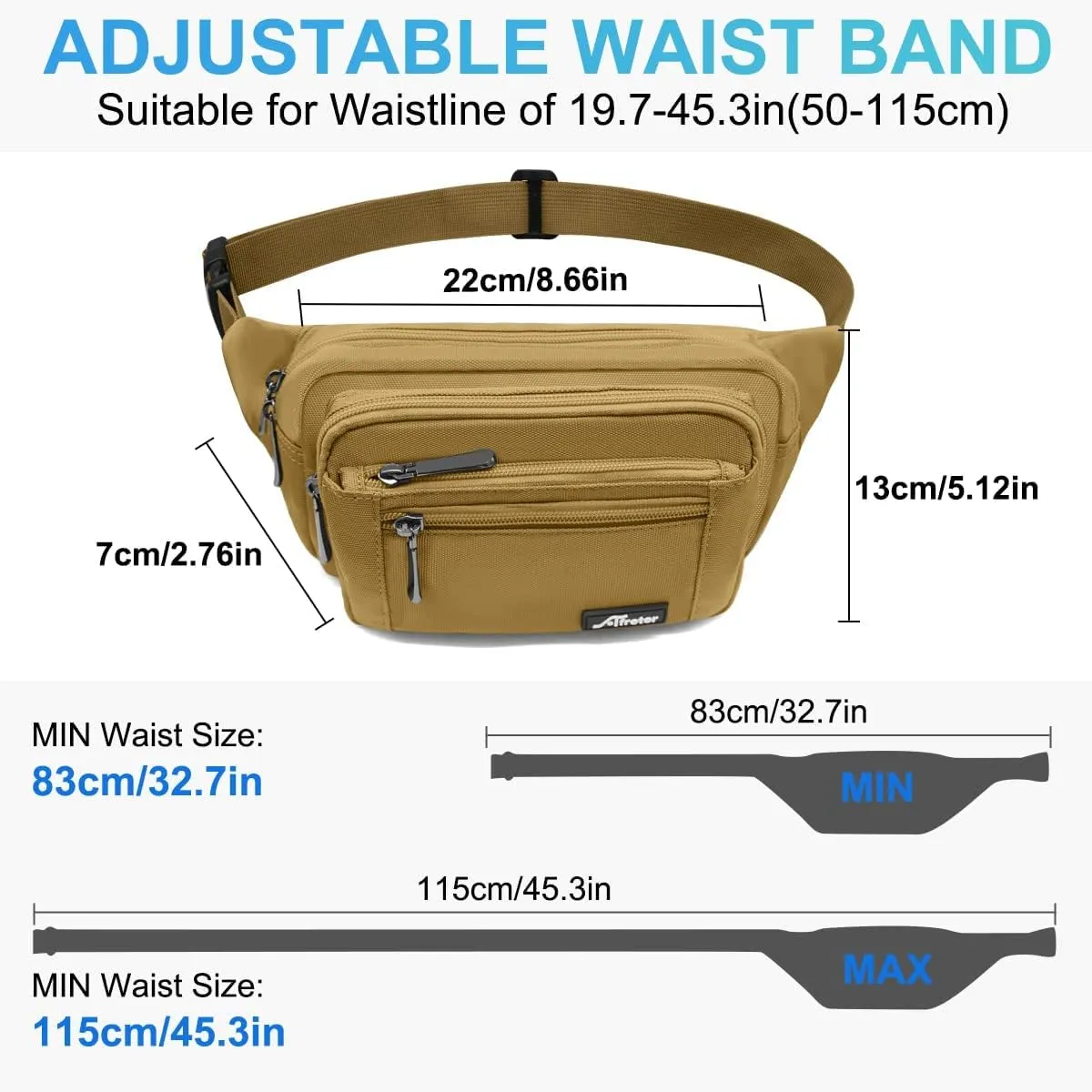 Waist Pack Bag Fanny Pack for Men&Women Hip Bum Bag with Adjustable Strap for Outdoors Workout Traveling Casual Running Hiking Cycling (Khaki)