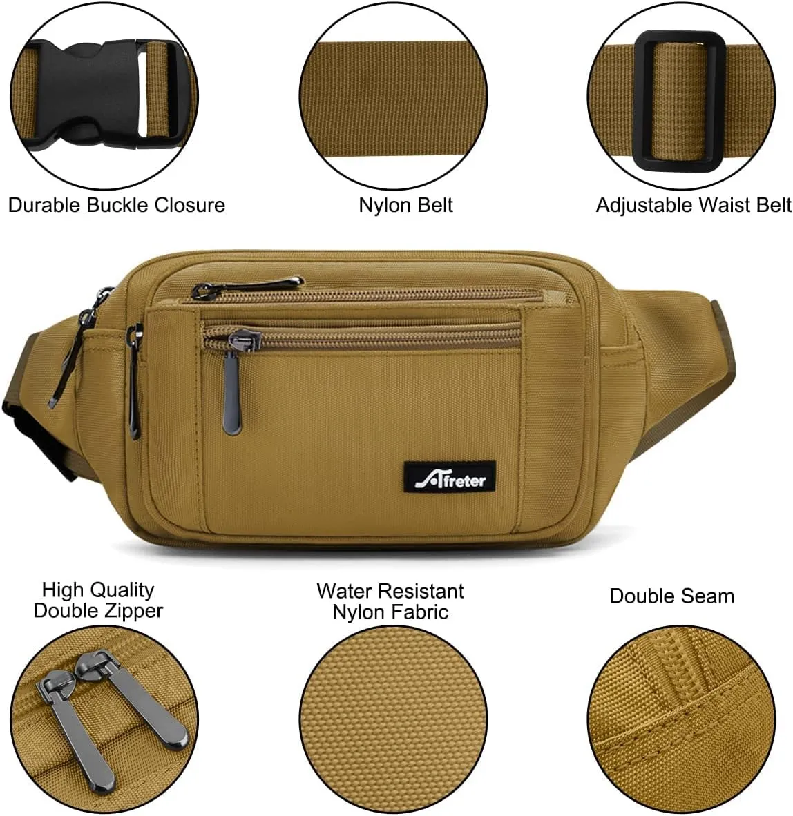 Waist Pack Bag Fanny Pack for Men&Women Hip Bum Bag with Adjustable Strap for Outdoors Workout Traveling Casual Running Hiking Cycling (Khaki)