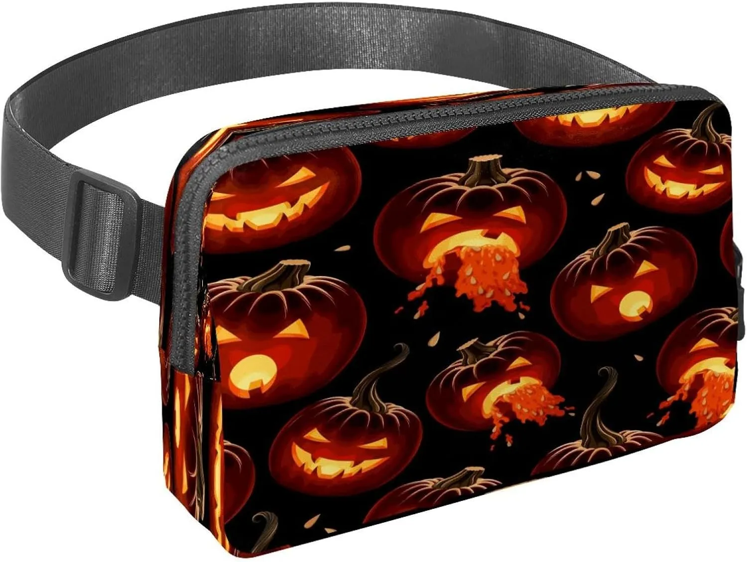 Waist Pack for Women Men, Outdoor Waist Bag Fanny Pack, Slim Running Belt Bum Bag for Walking Jogging Hiking Traveling Workout - Carved Pumpkins with Lights