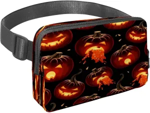 Waist Pack for Women Men, Outdoor Waist Bag Fanny Pack, Slim Running Belt Bum Bag for Walking Jogging Hiking Traveling Workout - Carved Pumpkins with Lights