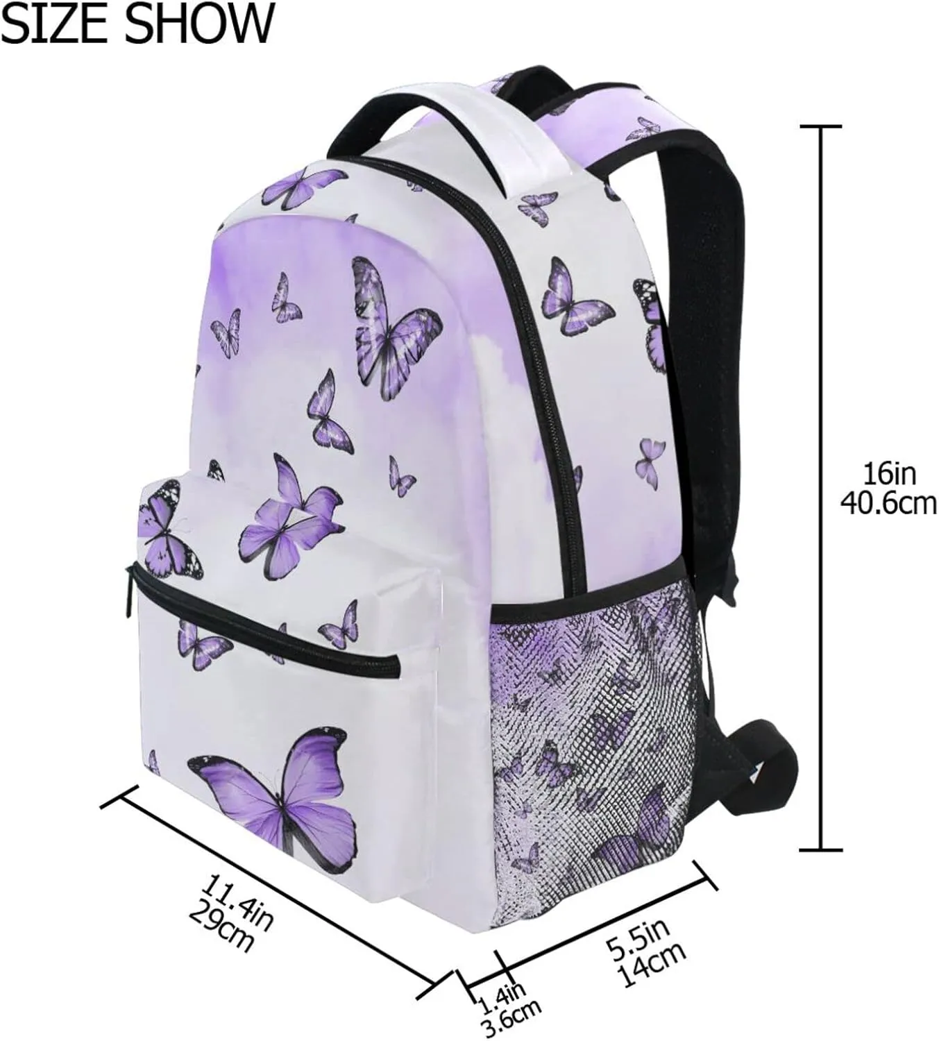 Wamika Purple Butterfly Backpack for Girls Cute Kawaii Kids School Backpacks Book Bag Daypack