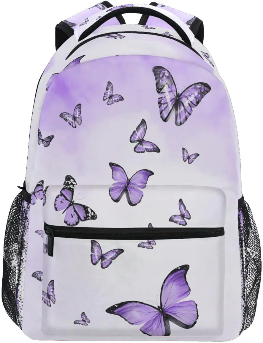 Wamika Purple Butterfly Backpack for Girls Cute Kawaii Kids School Backpacks Book Bag Daypack