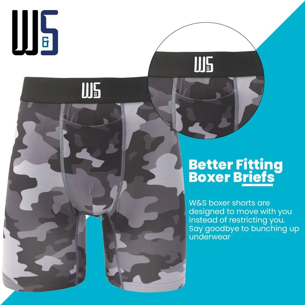 Warriors & Scholars Chafe Safe Pouch 8" Inseam Boxer Briefs For Men With Pouch, Breathable, Soft, Moisture Wicking Underwear